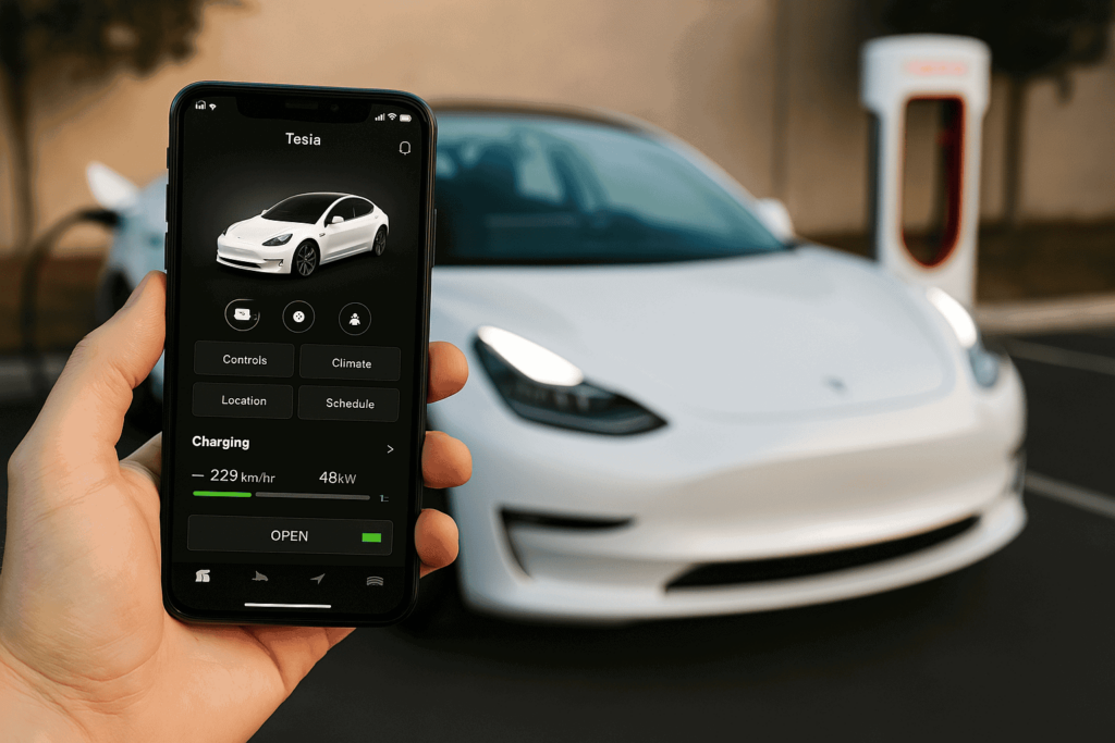 Aplikacja Tesli - Ładowanie superchargerem.