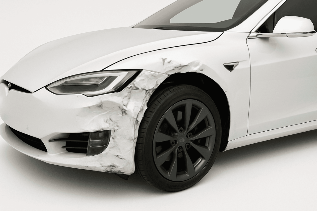 Tesla uszkodzone lewe nadkole.